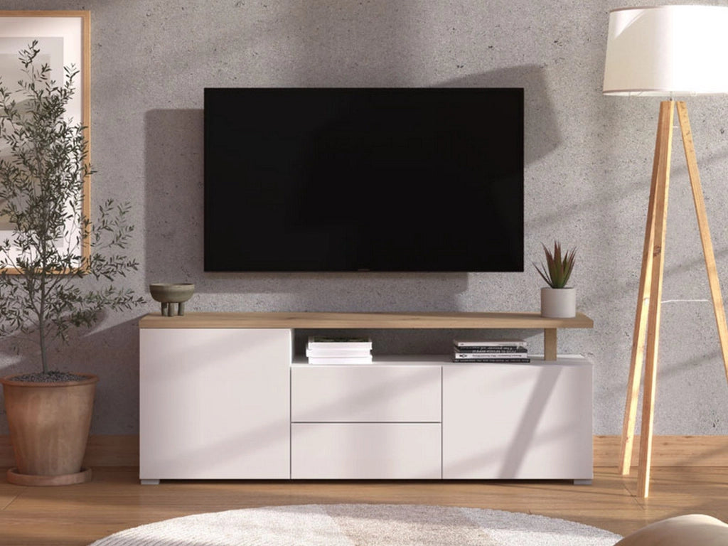 Melzo, Mobile Porta tv 2 Cassetti, 154x40x55.5h cm Bianco Opaco