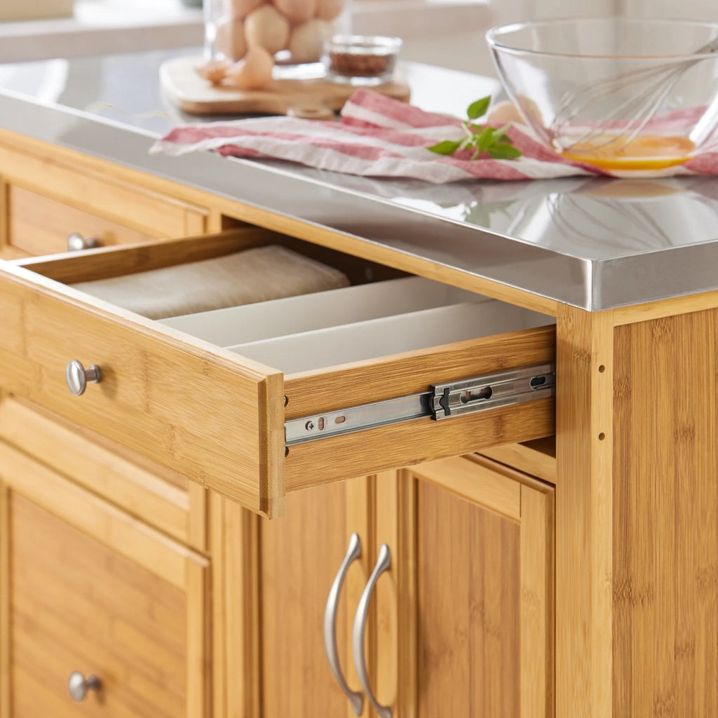 Carrello Cucina Credenza Legno Piano Lavoro Cucina Piano in Acciaio FKW70-N