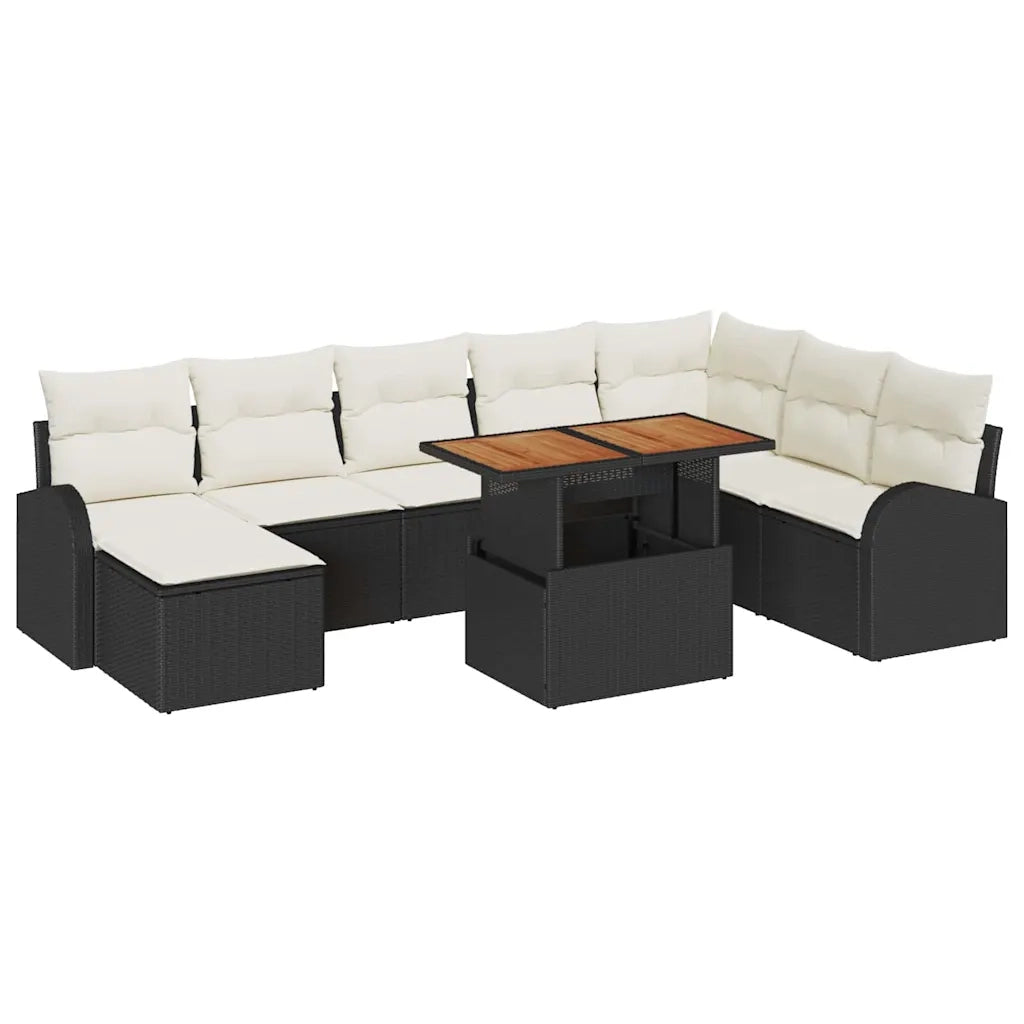 Set Divano da Giardino con cuscino 9 pcs Nero e crema