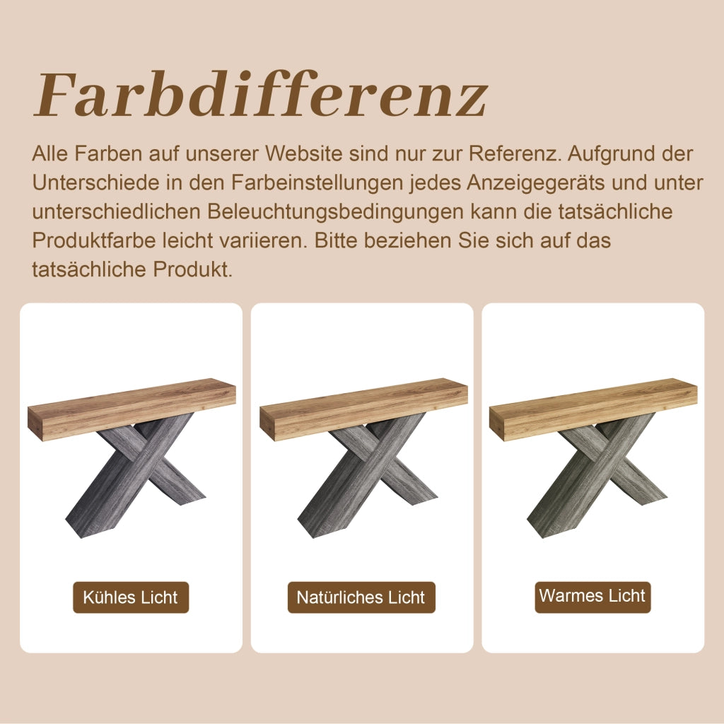 Consolle con struttura a X in pannello truciolare effetto legno naturale per ingresso e soggiorno 140 × 30 × 80 cm