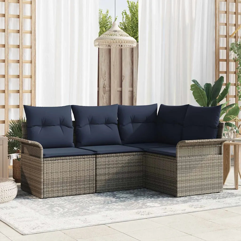 Set Divano da Giardino 4 pcs Grigio polyrattan