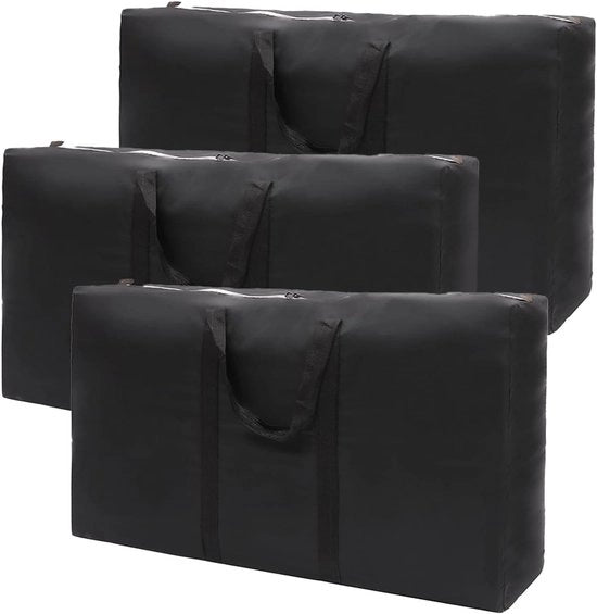 Set di 3 borse pieghevoli con chiusura a zip - Ideale per lenzuola, coperte, cuscini, coperte e abiti - Nero classico