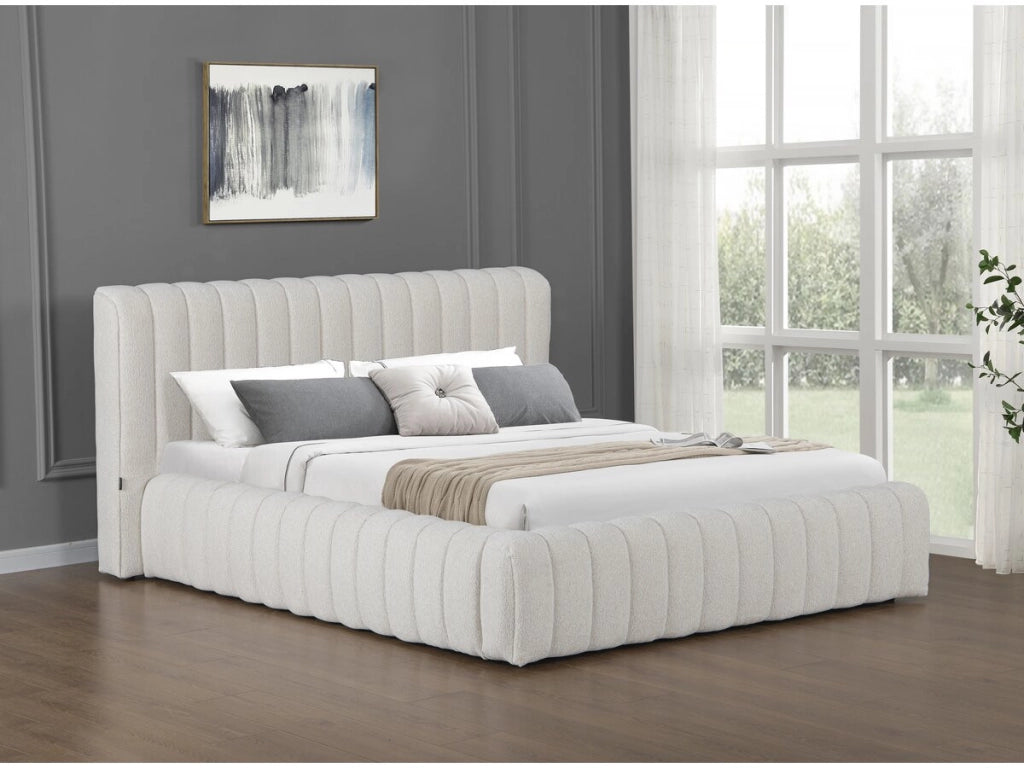 Letto matrimoniale in tessuto "Tignes" con contenitore - 160 x 200 cm - Beige