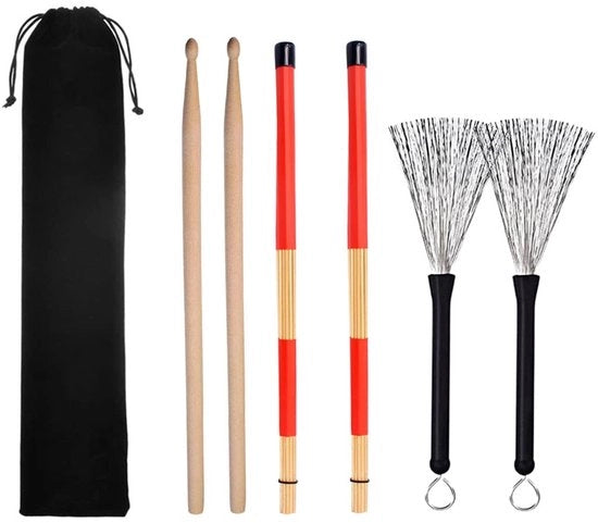 Set di Bastoncini a Batteria 5A in Legno - Supporto per Bastoncini - Set di Bastoncini Intrecciabili - Presa Antiscivolo - Borsa Portatile - Ideali per Musica Jazz e Acustica