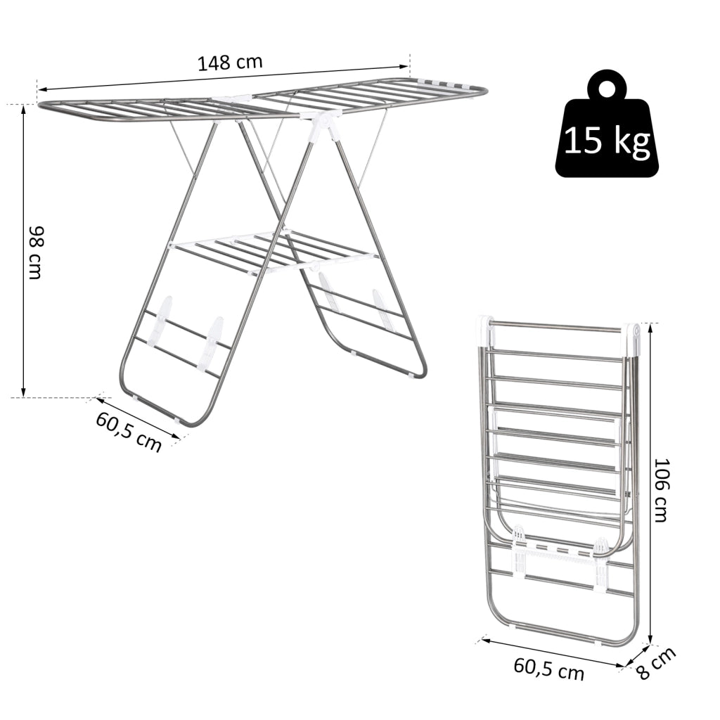Stendibiancheria portatile telescopico ¨C zephmum ¨C Argento+Bianco 148 cm