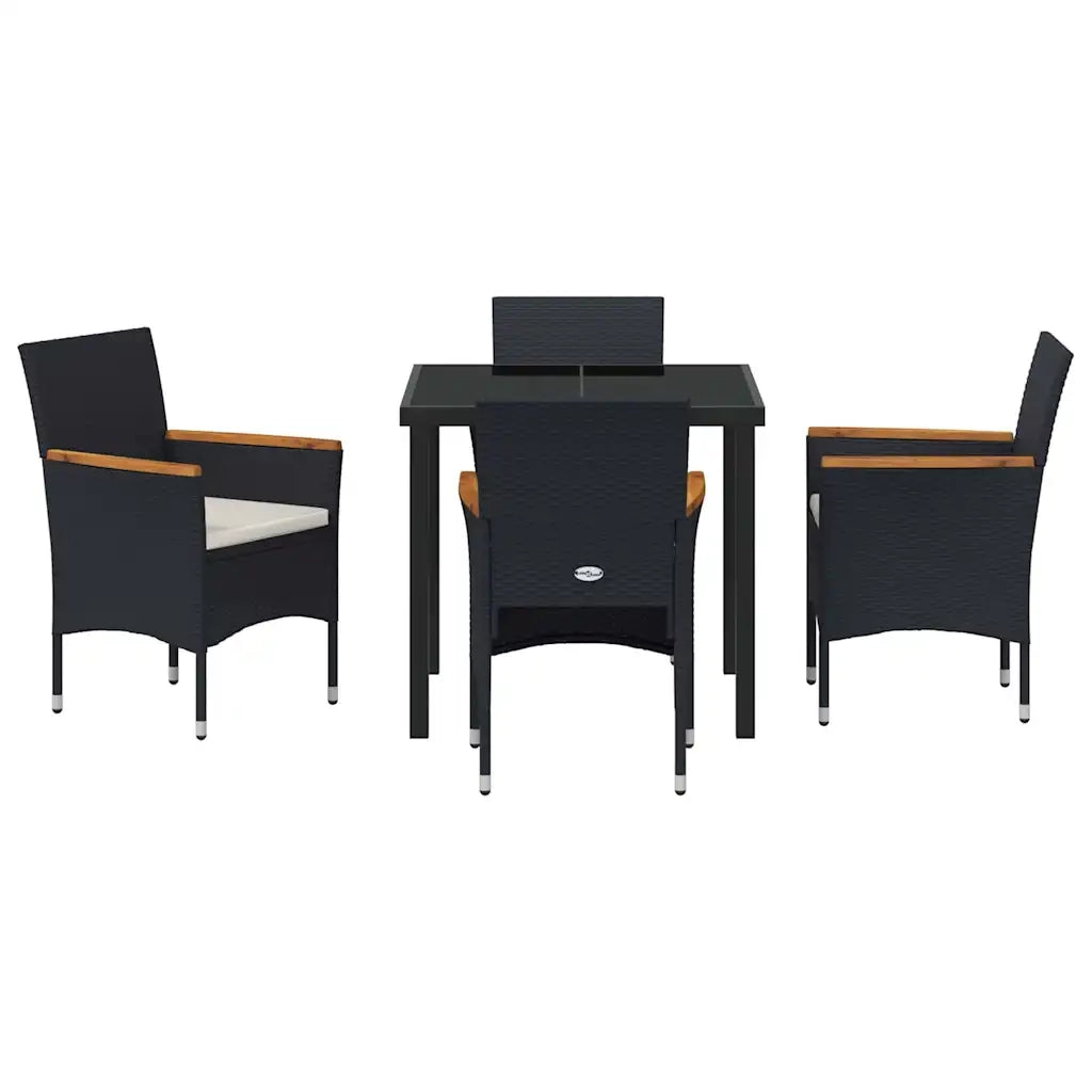 Set da Pranzo per Giardino con cuscino 5 pcs Nero polyrattan