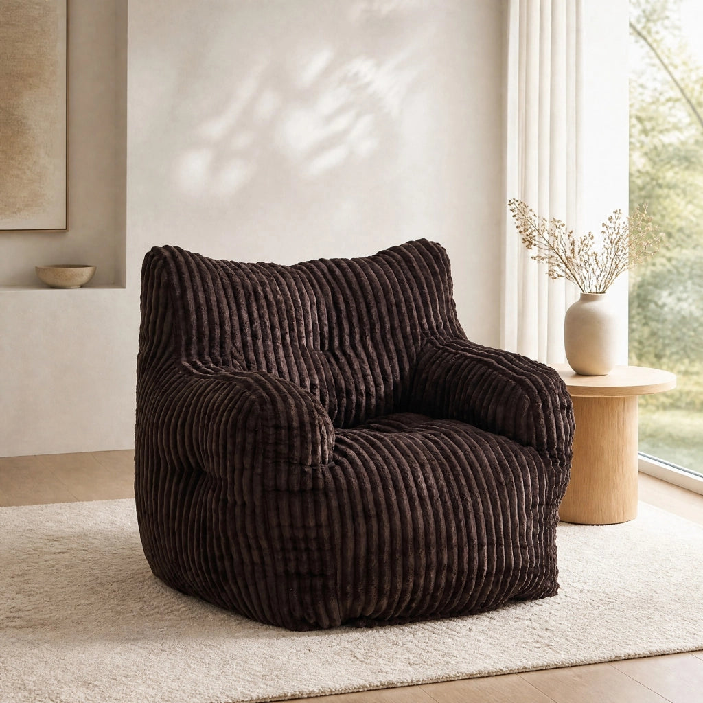 Pouf sacco imbottito in corda morbida con fiocchi di memory foam marrone per interni 110 kg 70 × 94 × 100 cm