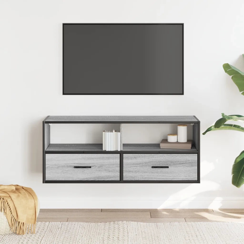 Mobile TV Grigio Sonoma 100x31x39,5cm Legno Multistrato Metallo 848932