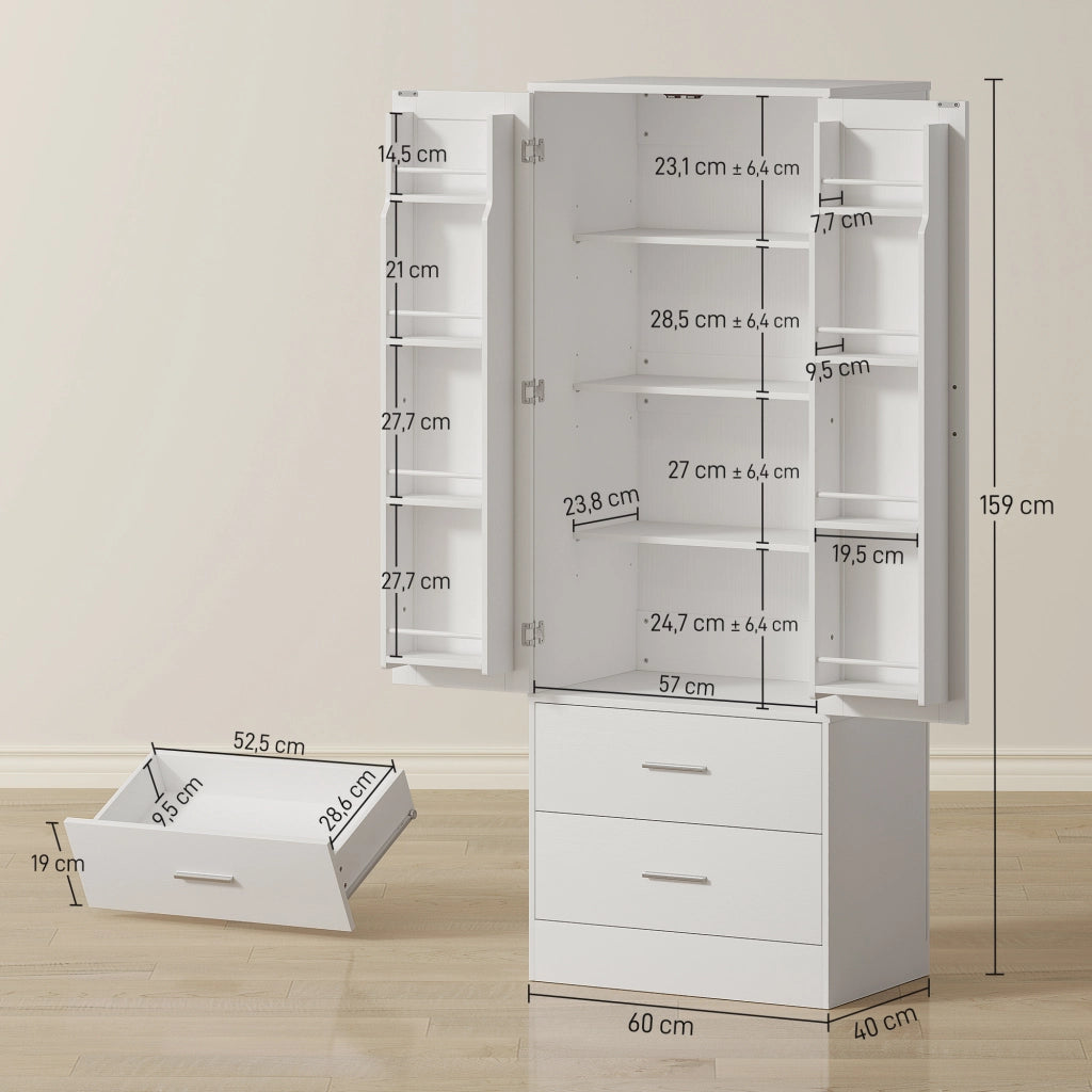 Armadio Cucina con Cassetti e Ripiani ¨C zephmum ¨C Bianco 159x