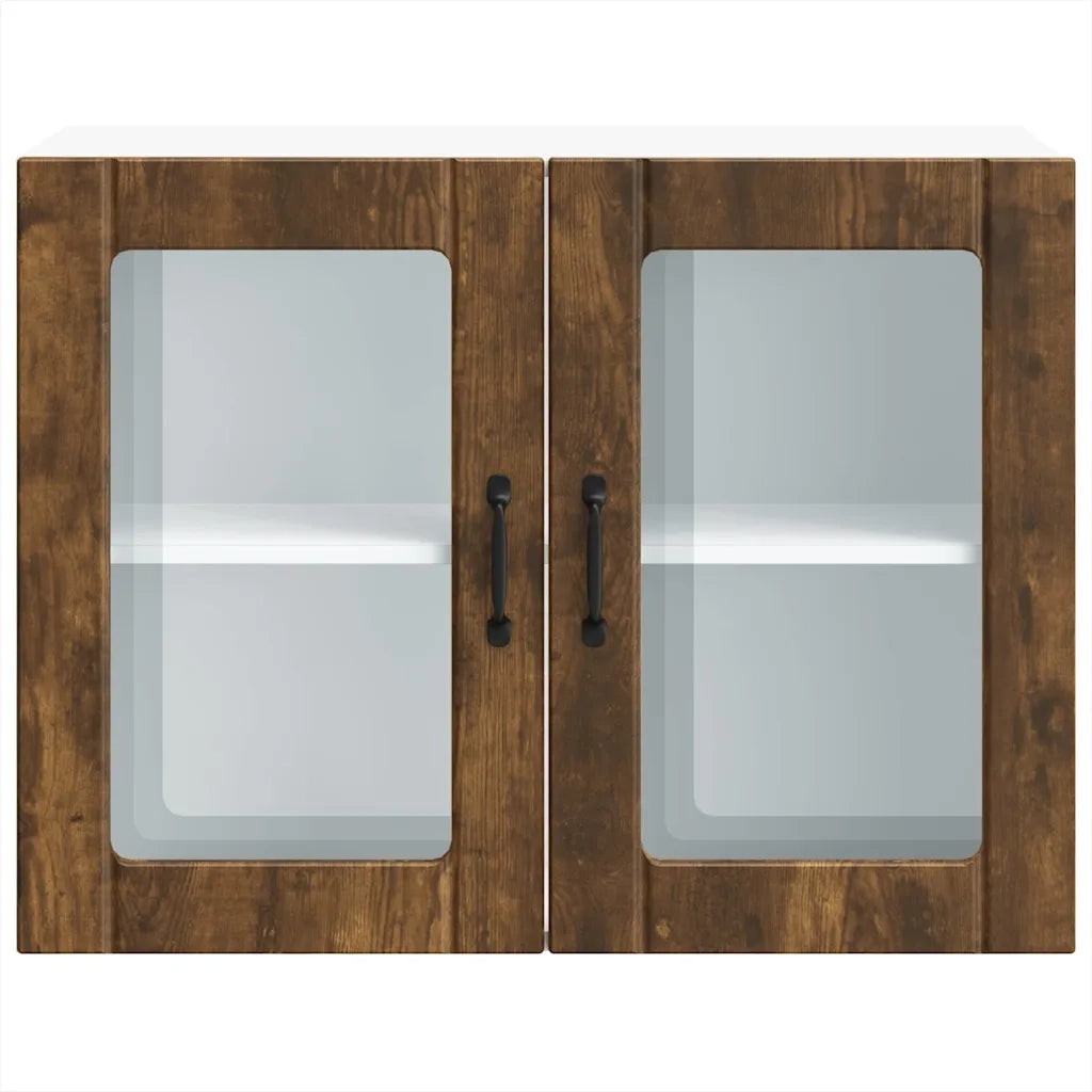 Mobiletto da cucina a parete pratico e di design 80 x 31 x 60 cm con spazio contenitivo ottimale realizzato in legno composito finitura rovere affumicato 02_0050197