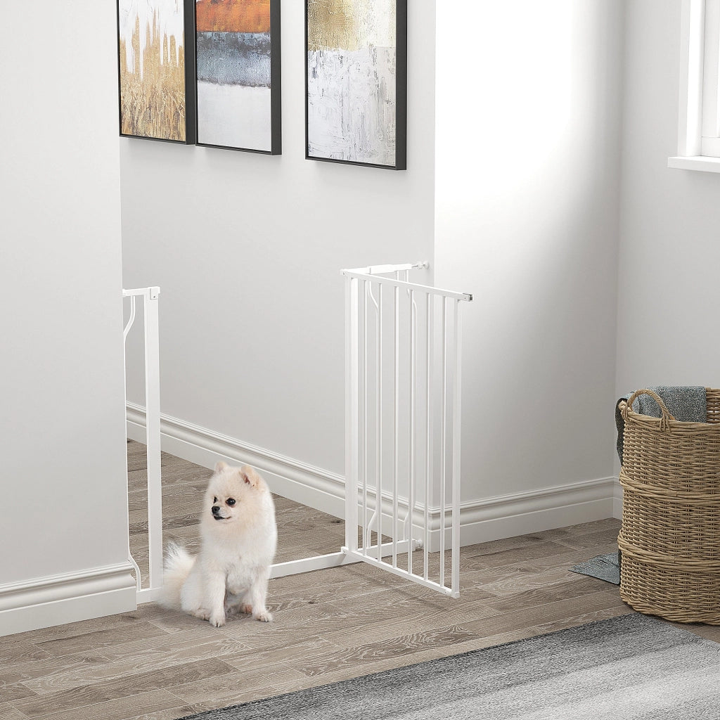 Cancelletto di Sicurezza per Animali Domestici Regolabile 75-95 cm in Acciaio e ABS Bianco