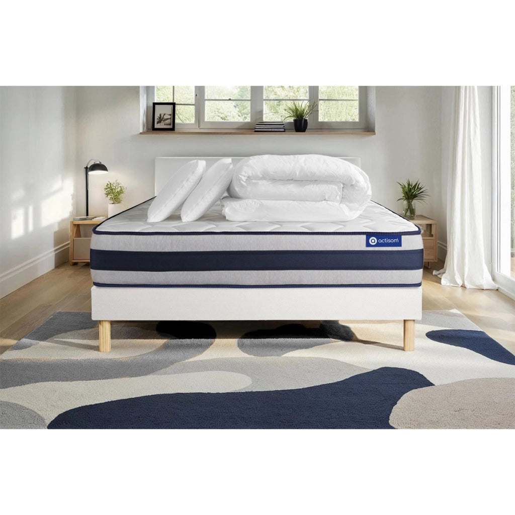Pacchetto letto completo - Materasso 200x200cm + Box spring con doghe (kit) + 2 cuscini + Piumino - Actimemo Ergo
