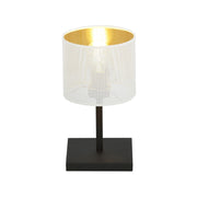 Lampada Da Tavolo 1 Luce Cigno In Acciaio Bianco E Paralume A Cilindro Oro