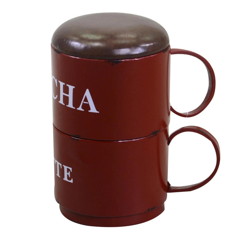 Puff metallo tazzine rosso tondo cm 44x30h50