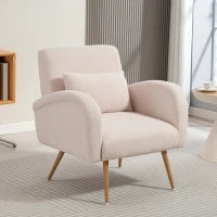 Poltrona per Salotto Moderna in Tessuto Teddy con Cuscino Lombare Sfoderabile, 77x77x83 cm, Beige