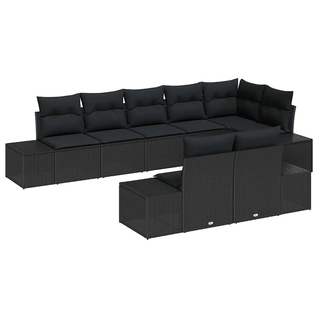 Set Divano da Giardino con archiviazione 8 pcs Nero Poly Rattan