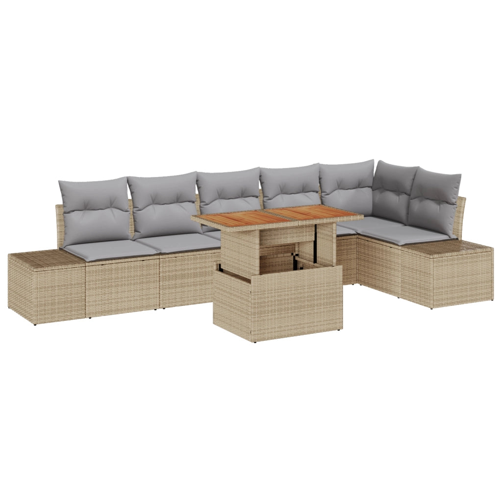 Set di Divano da Giardino da 7 Pezzi con Cuscini Beige Rattan