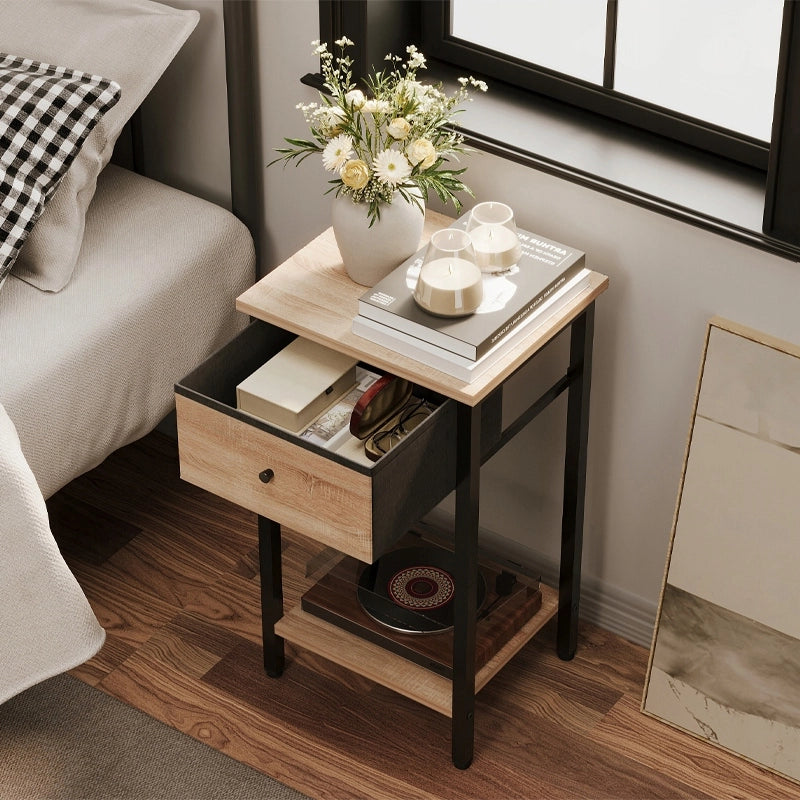 Cassettiera da notte mobiletto laterale con cassetto tavolino loft marrone chiaro