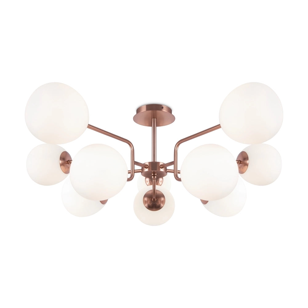 Lampadario Sospensione Erich Metallo Oro Rosa 10 Luci E Diffusori Bianchi