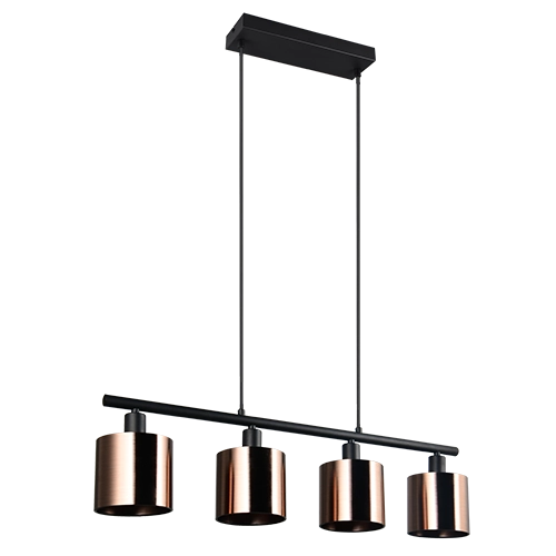 Lampada a sospensione 4 diffusori, metallo, nero e bronzo, L 75 cm, Jason