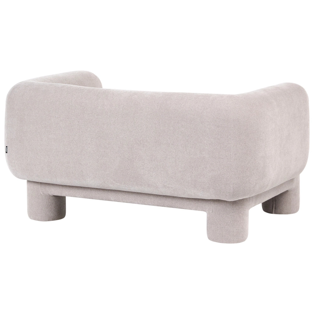 Set da salotto in tessuto beige scuro divano a 3 posti dalle linee morbide e curve divanetto poltrona e pouf in stile retrò minimalista