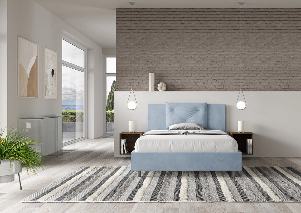 Letto Matrimoniale Large 180x200 cm con Rete Appia Azzurro