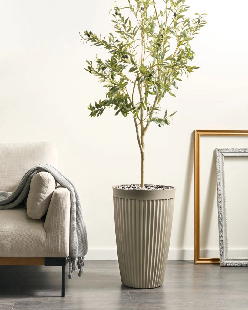 Vaso da fiori alto in poliresina beige opaco ⌀ 39 cm uso interno ed esterno