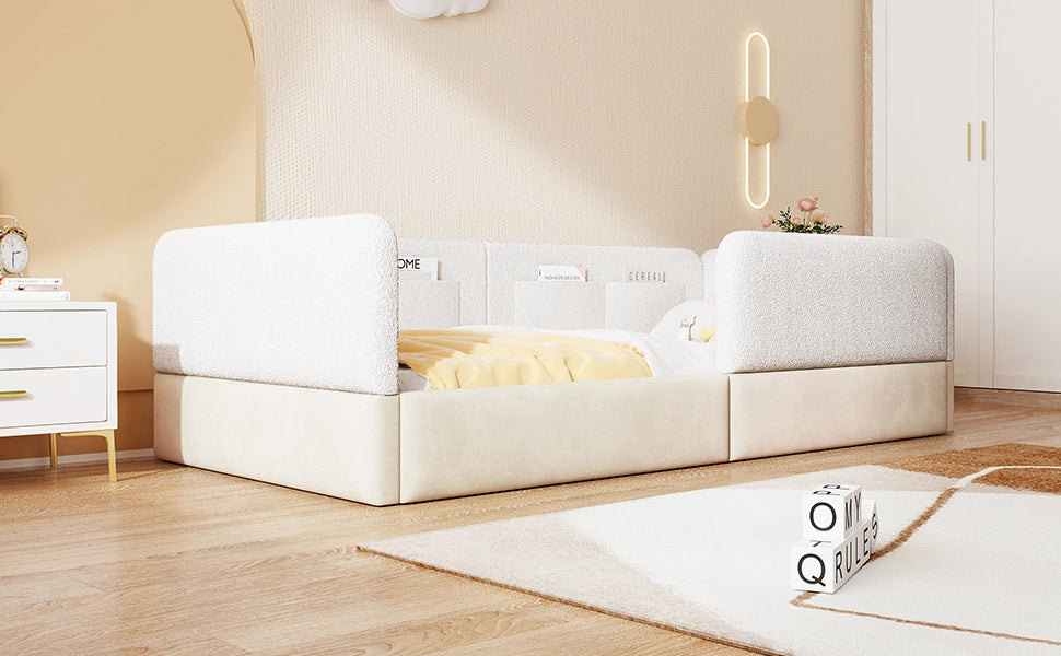 Letto imbottito con sponda 90x200 cm in MDF bianco e poliuretano