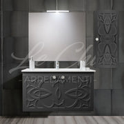 Mobile bagno nero sospeso stile Luxury con colonna - 120 cm, Rettangolare con applique