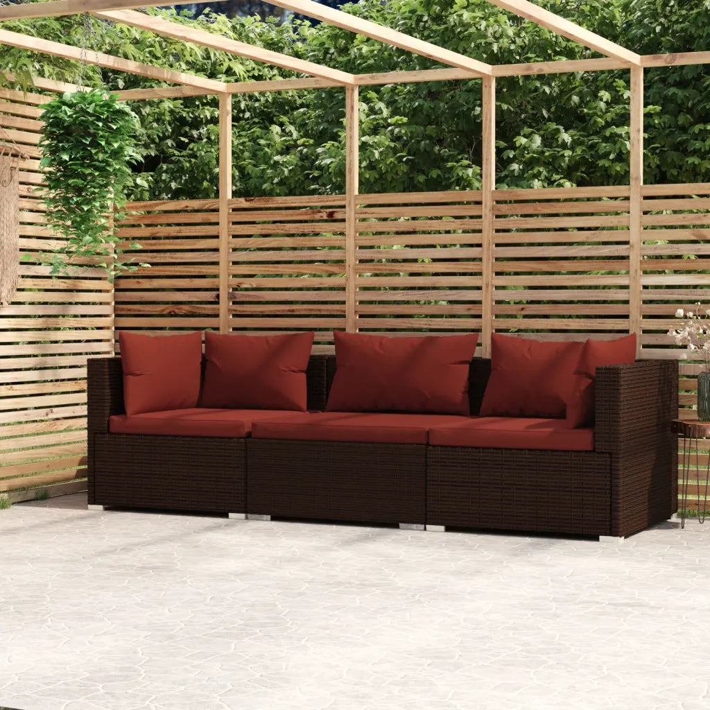 Divano a 3 Posti con Cuscini in Polyrattan Marrone cod mxl 36954