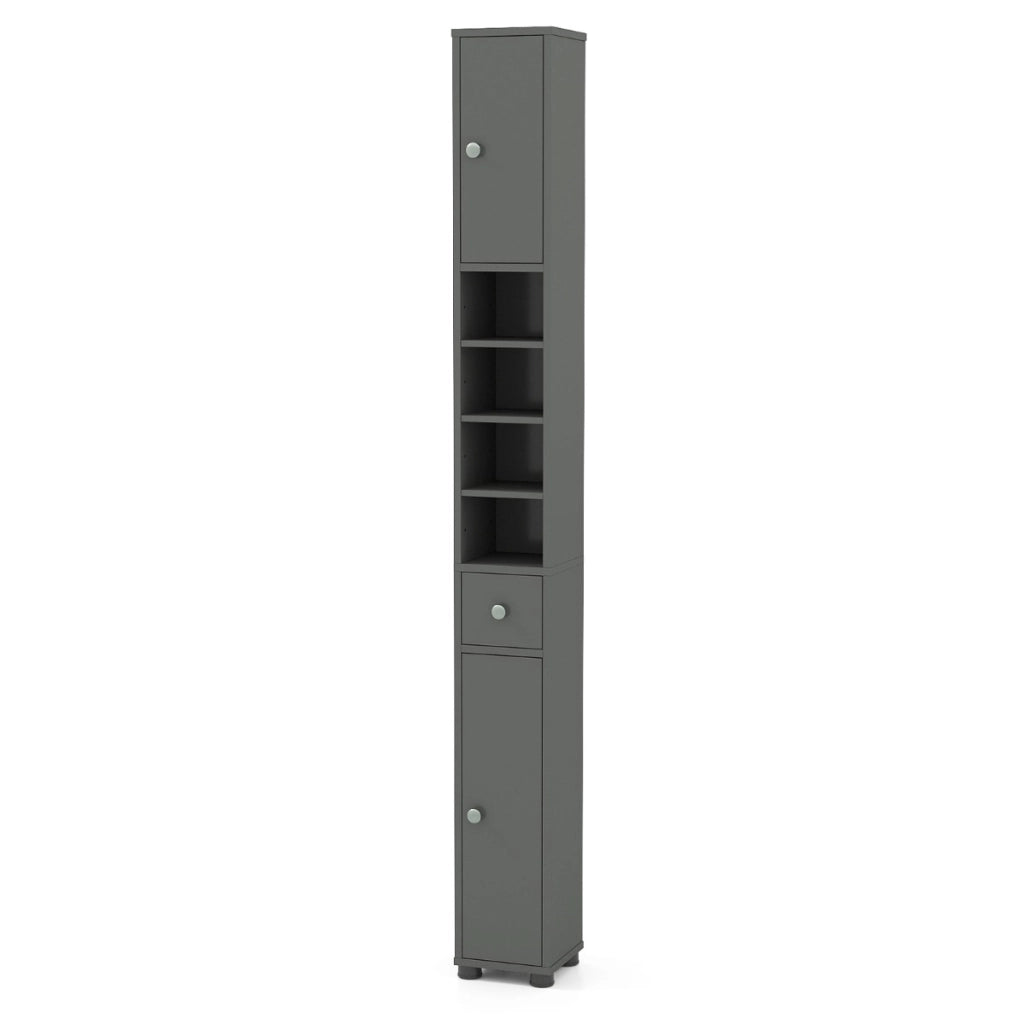 Armadio da bagno alto-Mobiletto da bagno slim con 1 cassetto di stoccaggio, Armadio da bagno 5 ripiani regolabili struttura antiscivolo Grigio
