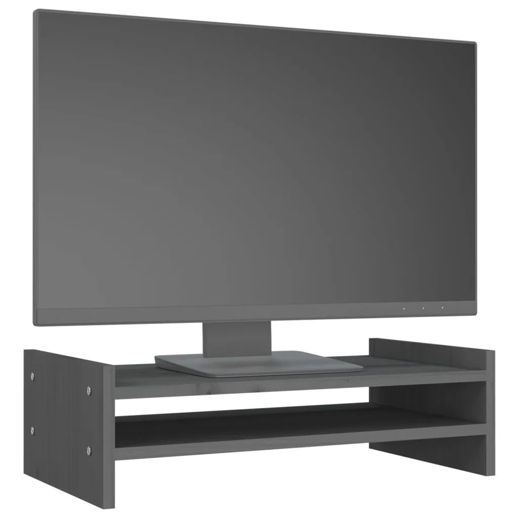 Supporto per Monitor Grigio 50x27x15 cm Legno Massello di Pino 814021