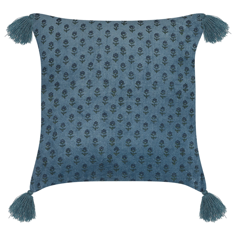 Set di 2 cuscini in velluto con motivo floreale 45x45 cm blu scuro soggiorno camera da letto stile boho