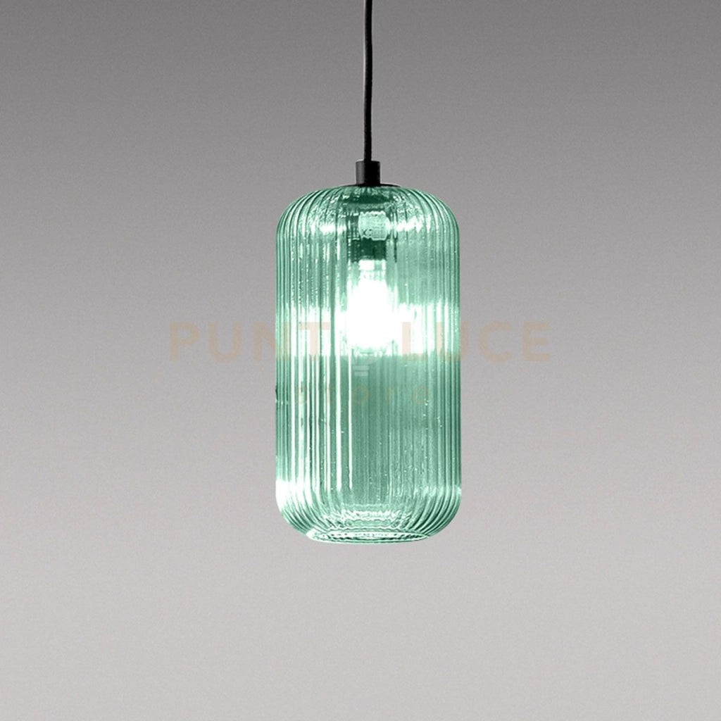 RAIKA V/G - VETRO SOFFIATO VERDE TRASPARENTE CON DECORAZIONE COSTE VERTICALI D.15,3CM