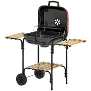BARBECUE A CARBONE CON 3 RIPIANI E RUOTE, COPERCHIO CON PRESA D'ARIA REGOLABILE, ROSSO