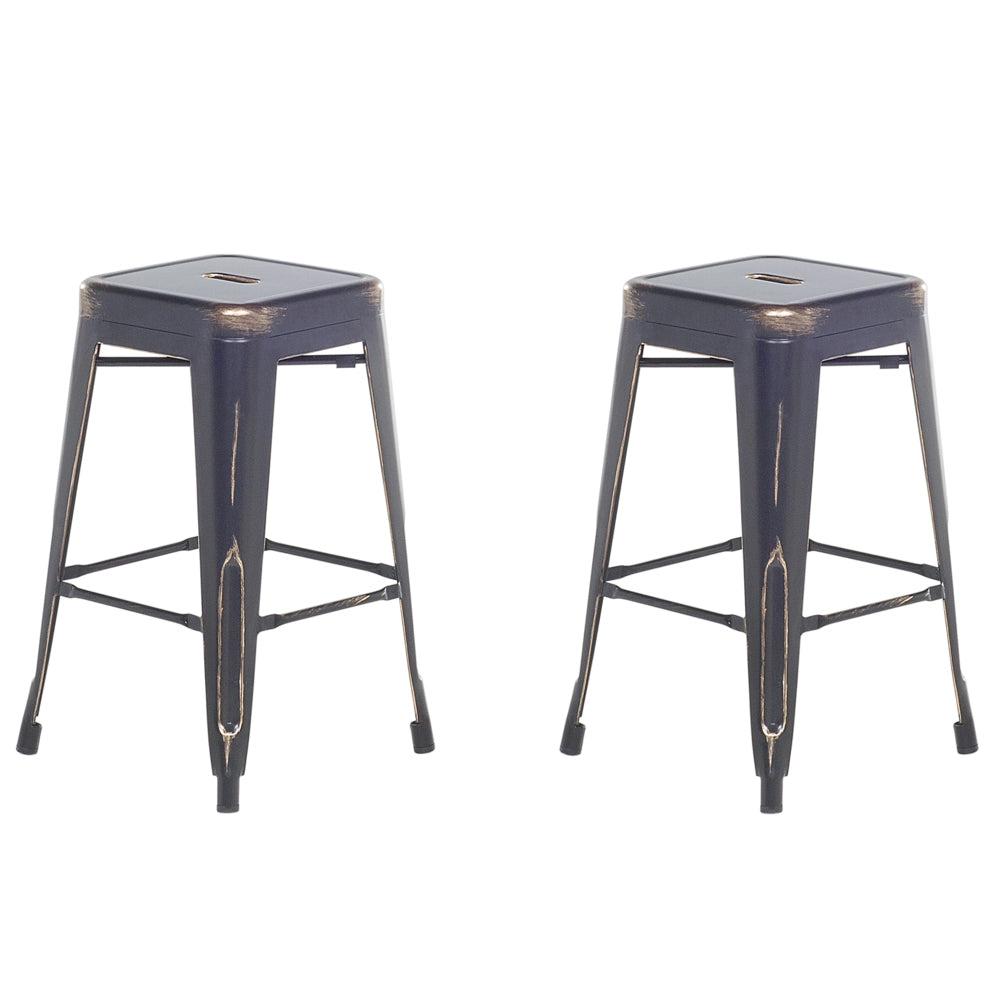 Set di 2 Sgabelli da Bar Nero con Acciaio dorato 60 cm Impilabile Altezza Bancone Industriale