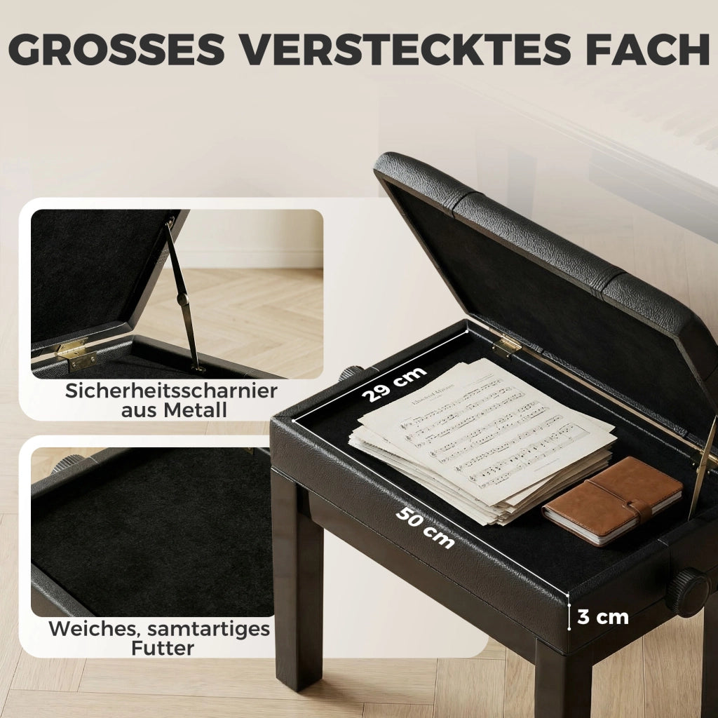 Sgabello con vano nascosto, regolabile in altezza, similpelle, nero ¨C zephmum