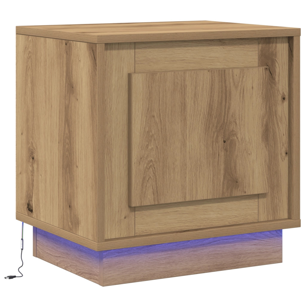 Comodino con luci LED Rovere Artigianale 44x34,5x45 cm