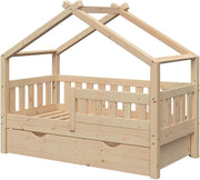 Letto montessori bambini Design, Legno naturale, 70x140 cm con cassetto, adatto per materassi fino a 10 cm di altezza, montaggio semplice