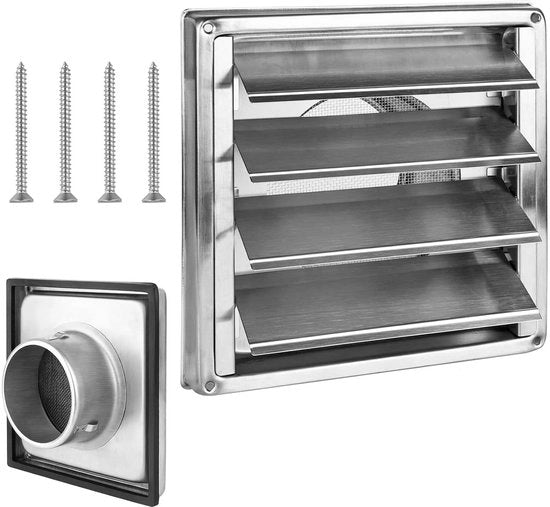 Ventilatore di aspirazione 100 mm - Resistente alle intemperie - In acciaio inossidabile - Compreso sigillaggio e viti - Adatto per aspirapolvere - Argento