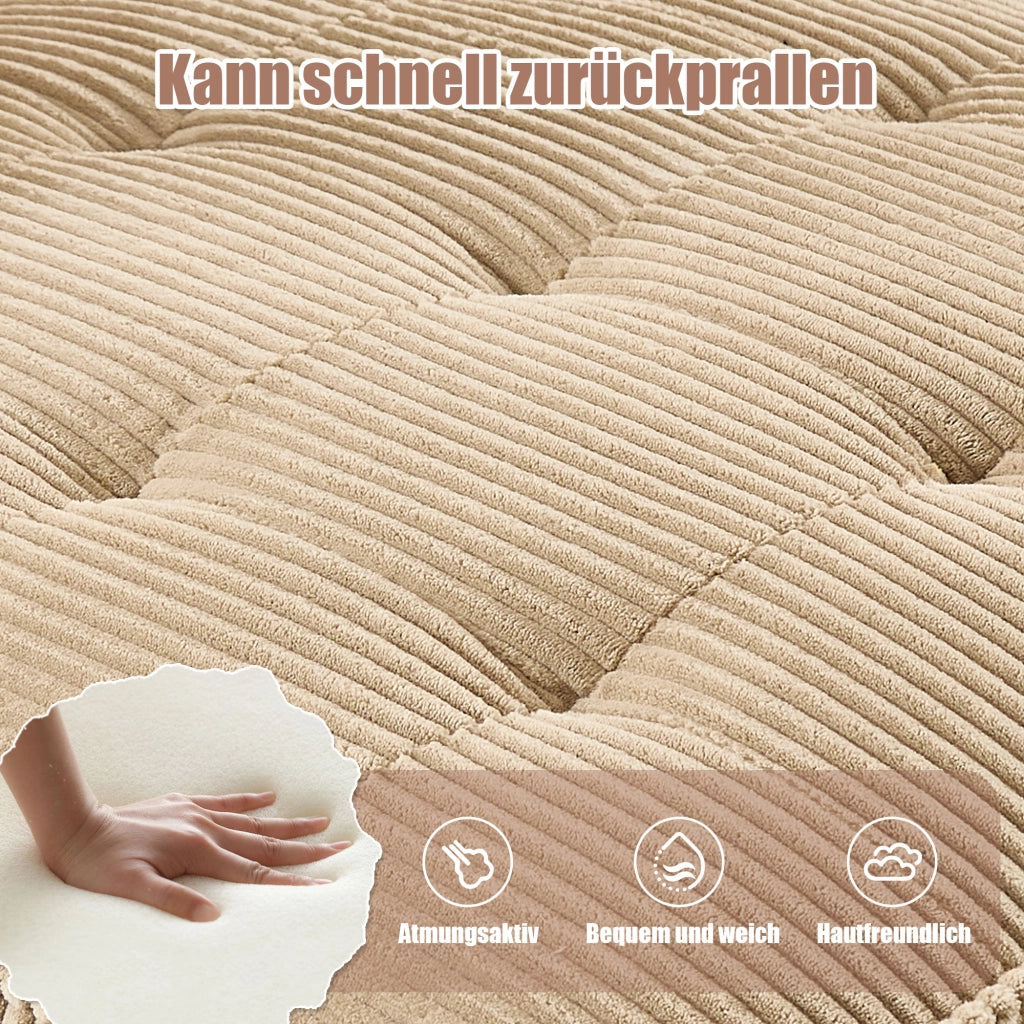 Divano Modulare 6 Posti con Tasche Portaoggetti; Convertibile a U o L o Letto; Comfort Ergonomico; Struttura Legno Metallo in Velluto a Coste Cachi