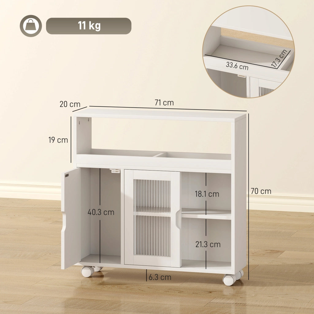 Mobile Bagno con Ante Vetro e Ruote ¨C Zephmum ¨C Bianco Legno 71x20x70 cm