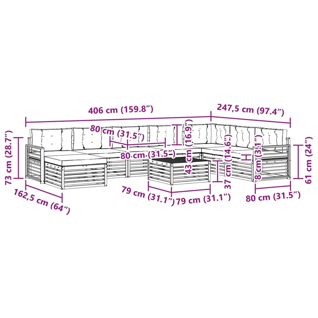 Set di divani da esterno 9 pz Bianco e Crema 3391015