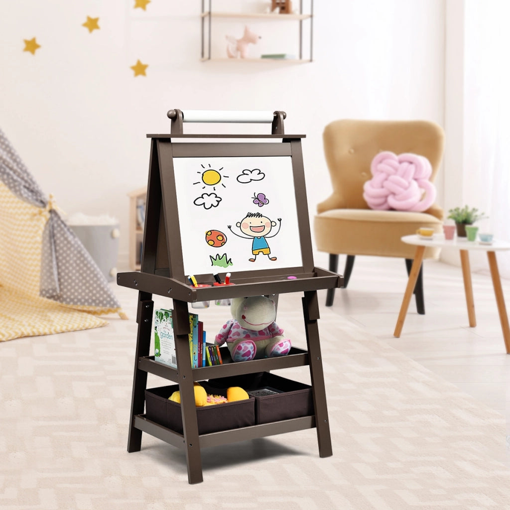 Cavalletto double face 3 in 1 per bambini, Treppiede con lavagna bianca e nera e rotolo di carta, Caff¨¨-Cavalletti e lavagne bambini