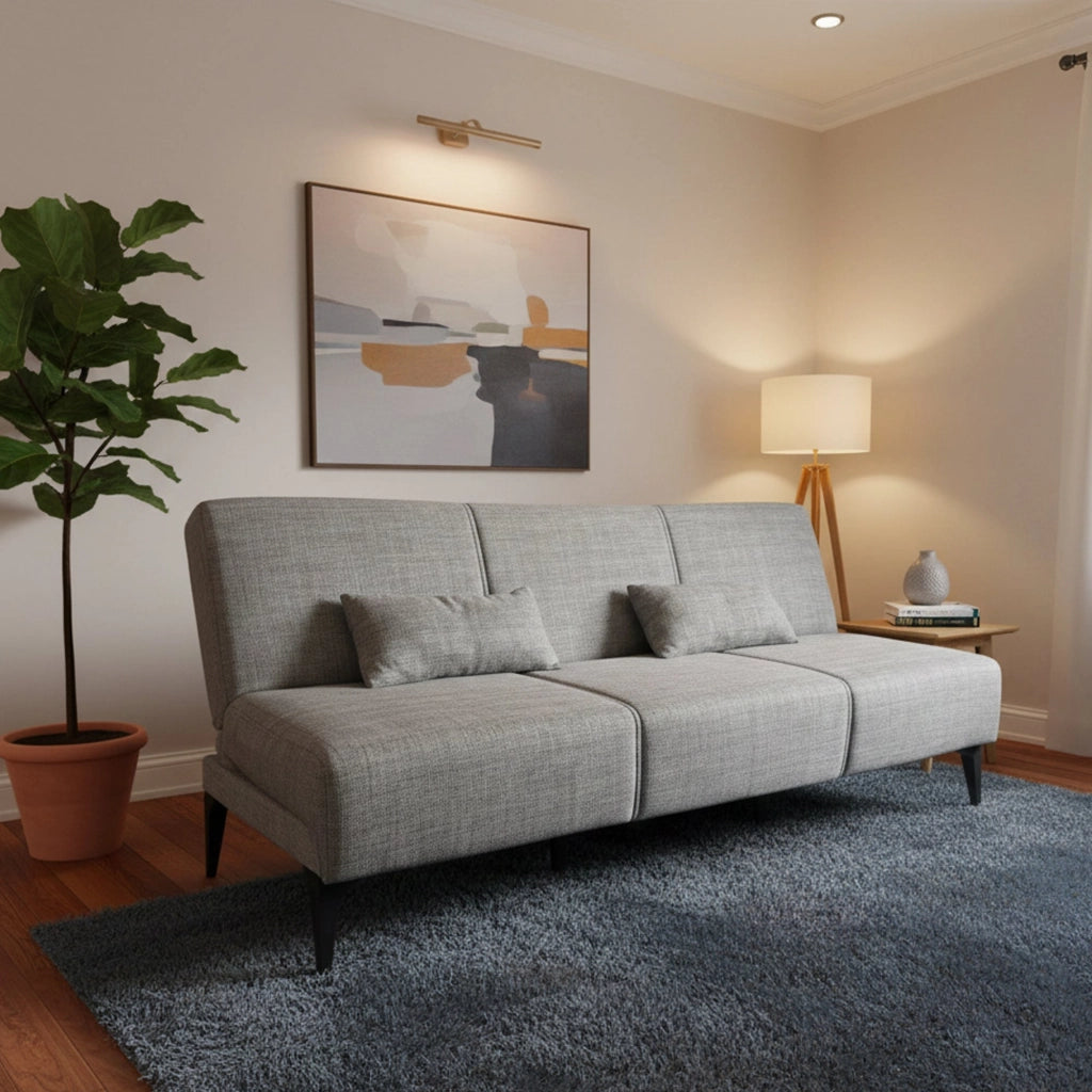 Divano letto Aza, Divano letto in tessuto, Divano letto con apertura click-clack, Divano letto con cuscini, 190x70h80 cm, Grigio