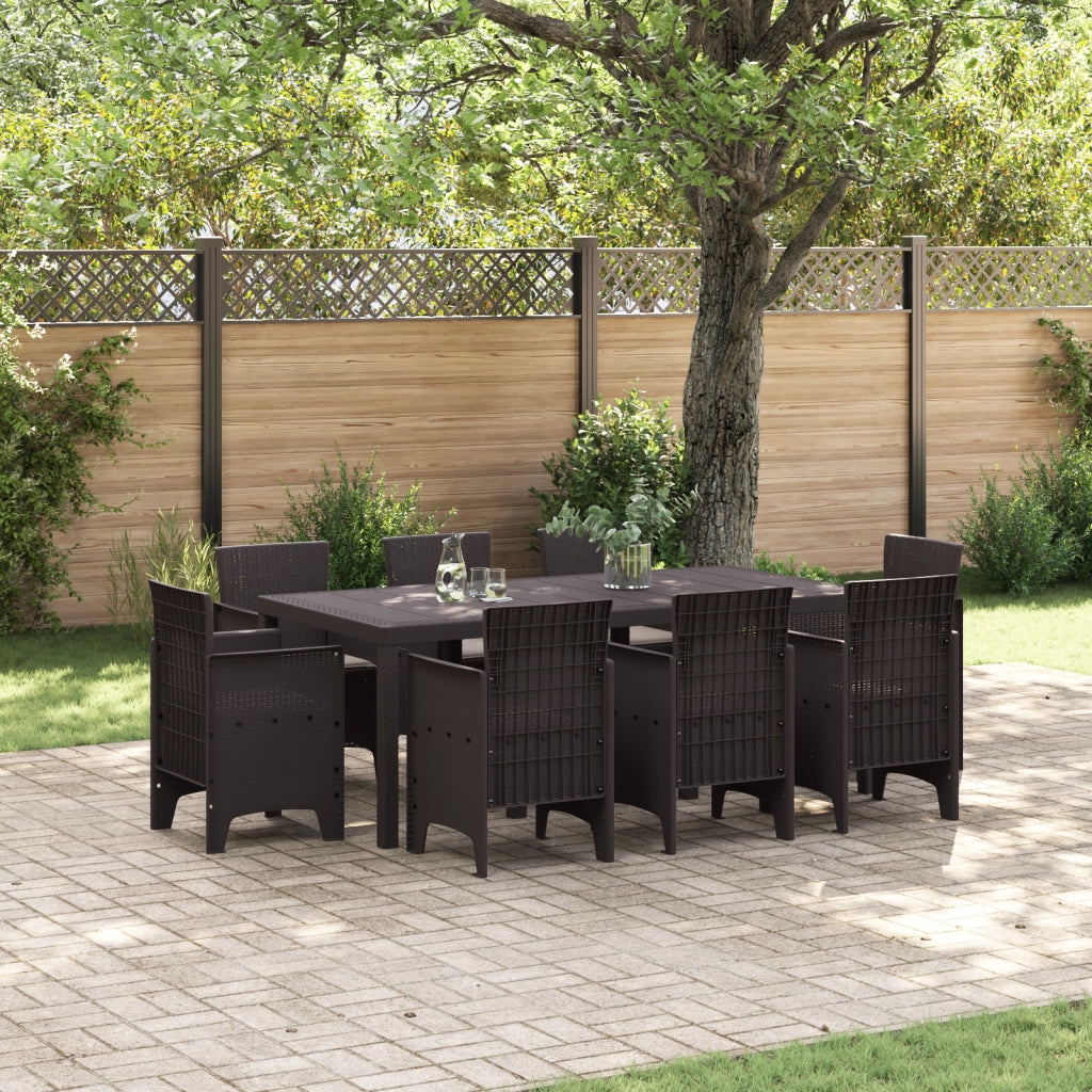 Set da pranzo da giardino da 9 pezzi con cuscini in rattan marrone
