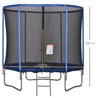 Trampolino Tappeto Elastico Ø244x240 cm con Rete e Bordo Imbottito Blu e Nero
