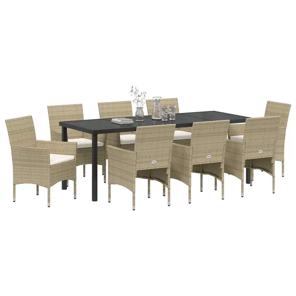 Set da Pranzo per Giardino con cuscino 9 pcs Beige polyrattan 3379743