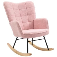 Poltrona a Dondolo dal Design Retro, Legno Massello, Poltrona, Poltrona Relax, 98 cm x 71 cm x 101 cm, Rosa