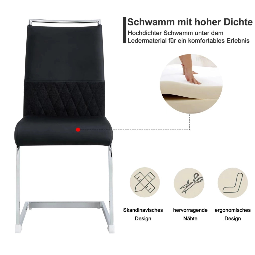 Sedia moderna ergonomica con schienale imbottito; seduta 42 x 45 cm; metallo; nera